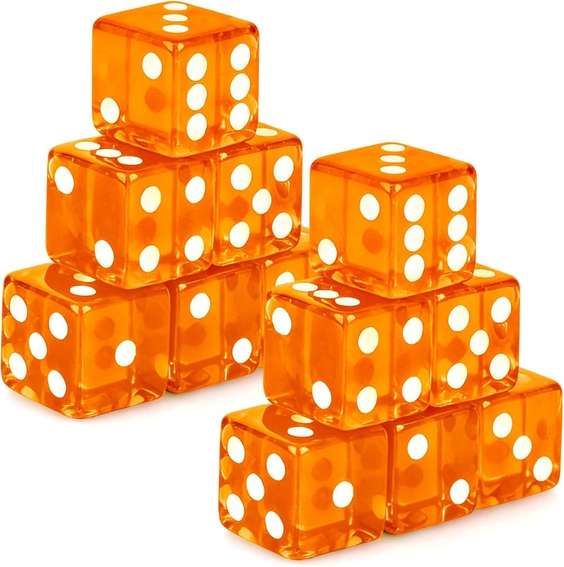 Abilat 12 Pieces 19mm Casino Dice Set Acrylic Translucent 6 Sided Game Dices Square Corner Dice for Casino Vegas Theme Birthday Party Supplies Board Games Classroom Teaching (Orange) - Image 1